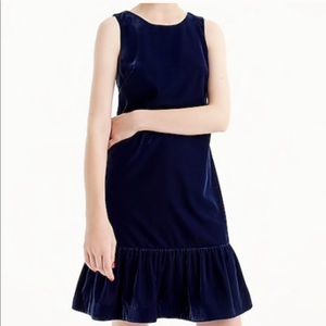 Jcrew Velvet Ruffle Hem Navy Midi Dress